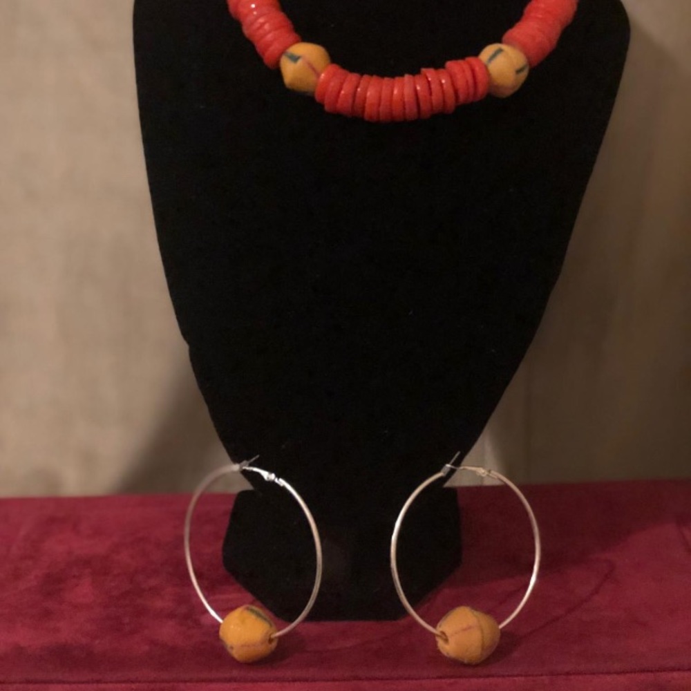 3 Pcs African beads- necklace, bracelet , earrings